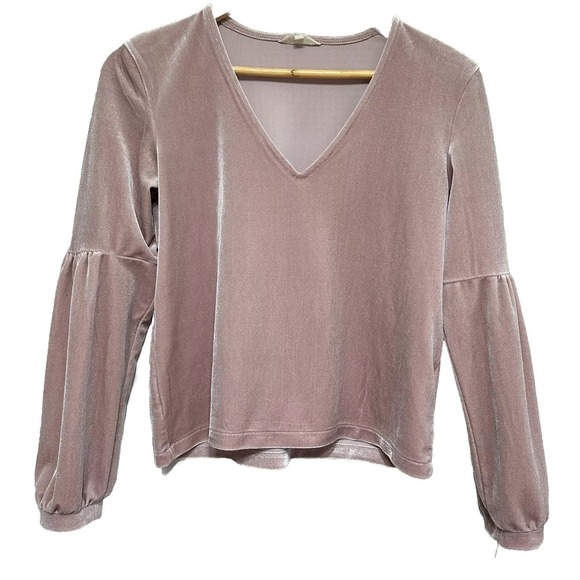 Madewell Velvet Poet Sleeve‎ Blouse Womens XS Blush Cropped Romantic Feminine - Picture 1 of 7